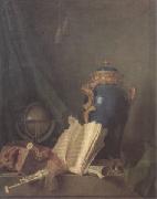Still Life with a Vase of Lapis a Globe and Bagpipes (san 05), Henri-Horace Roland de La Porte